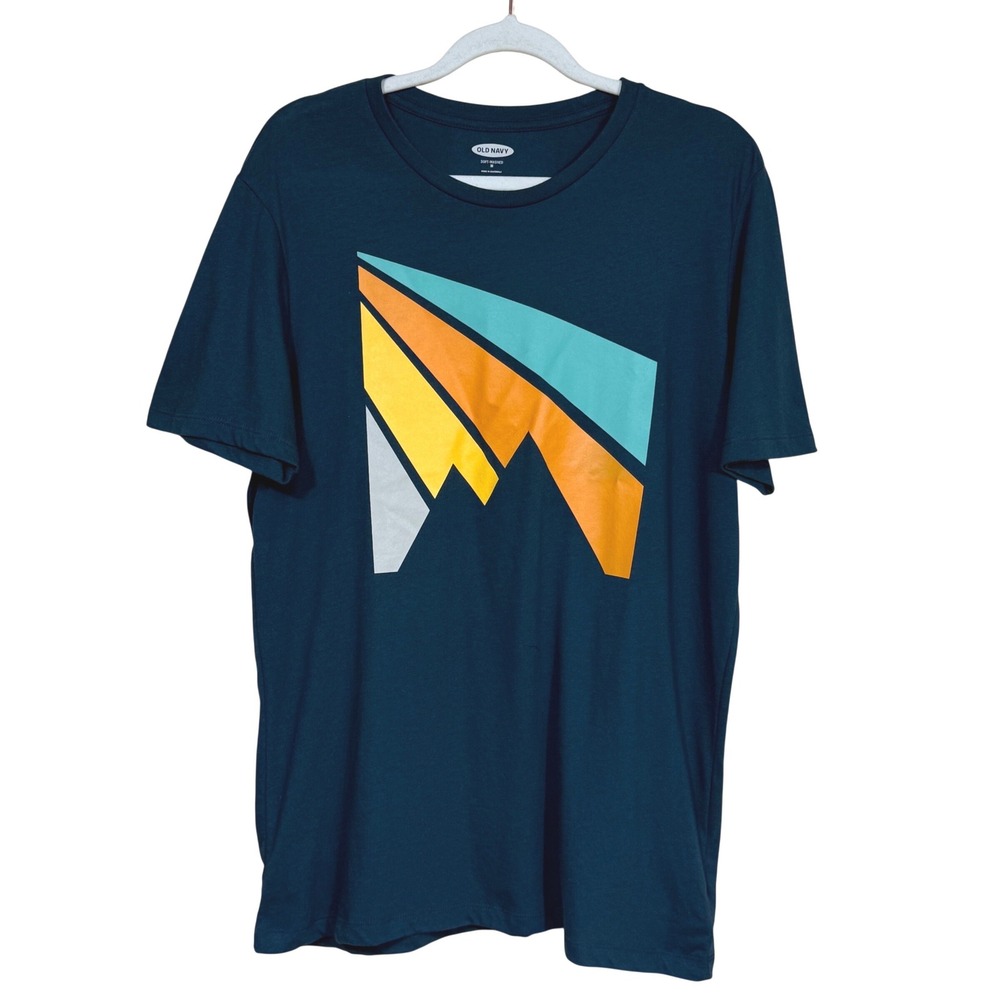 Old Navy Short Sleeve T-Shirt Soft-Washed Geometric Graphic Green Mens Medium